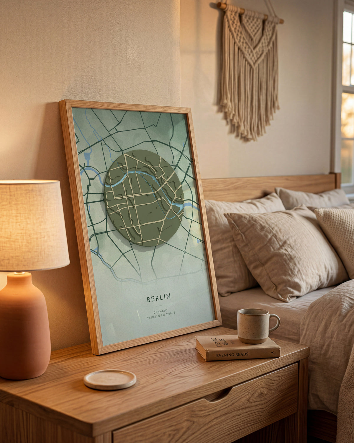 Berlin 3D relief map in Taiga, framed in a room