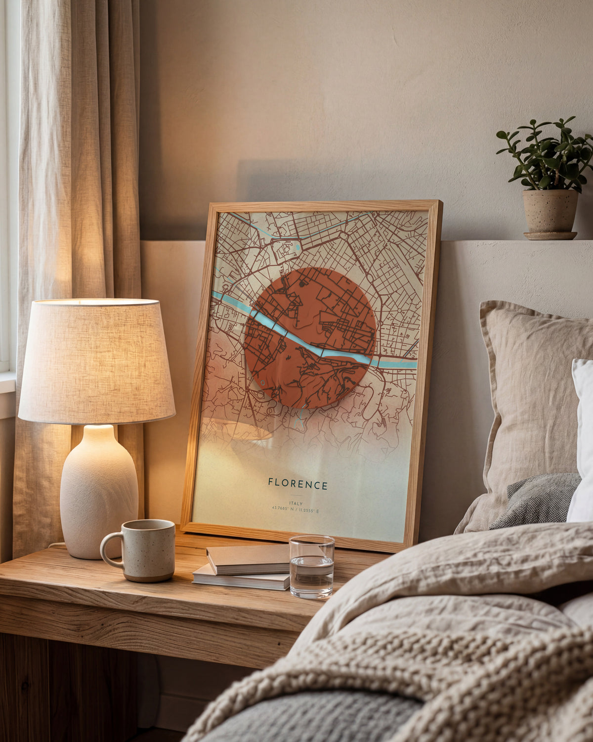Florence 3D relief map in Riviera, framed in a room