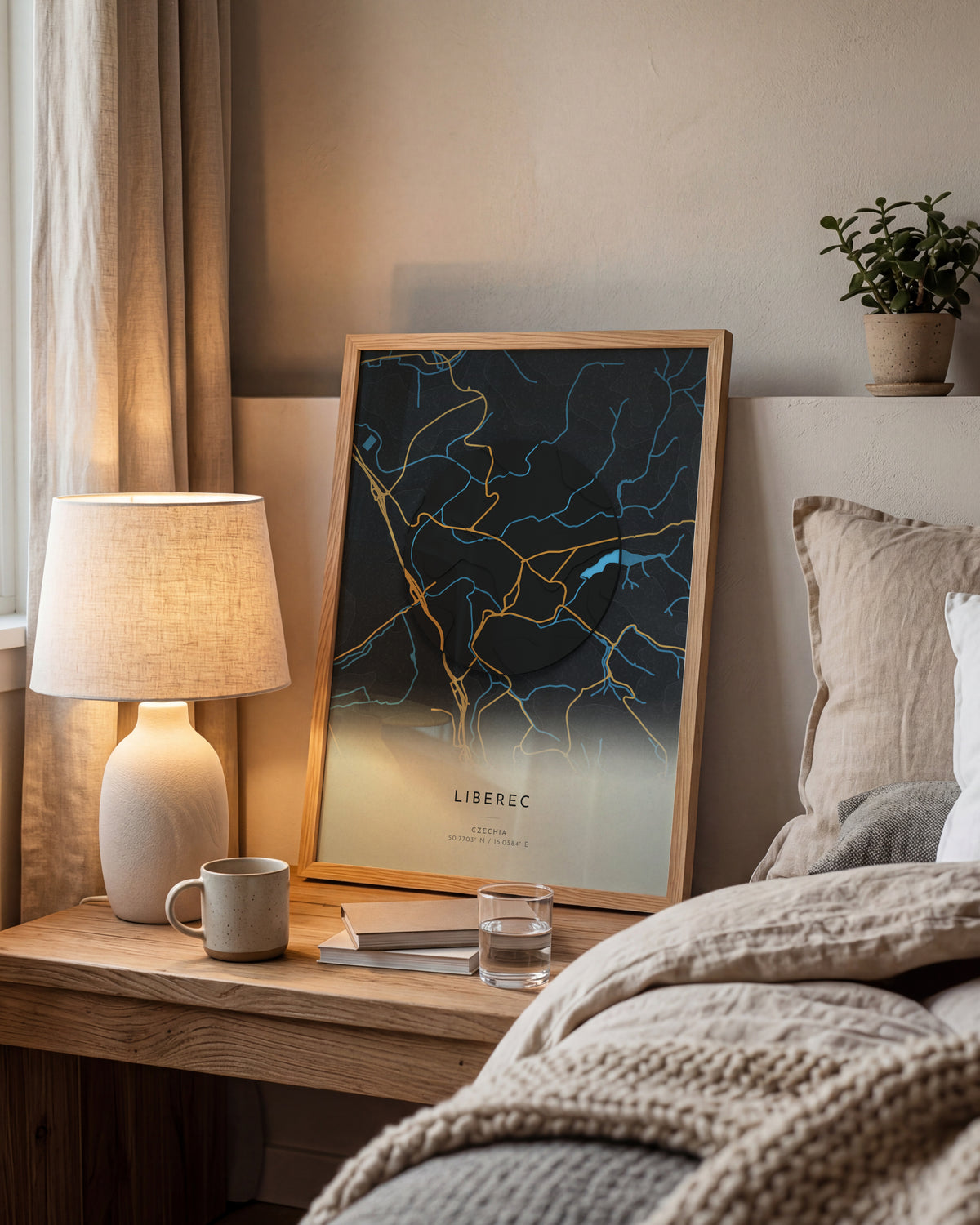 Liberec 3D relief map in Basalt, framed in a room