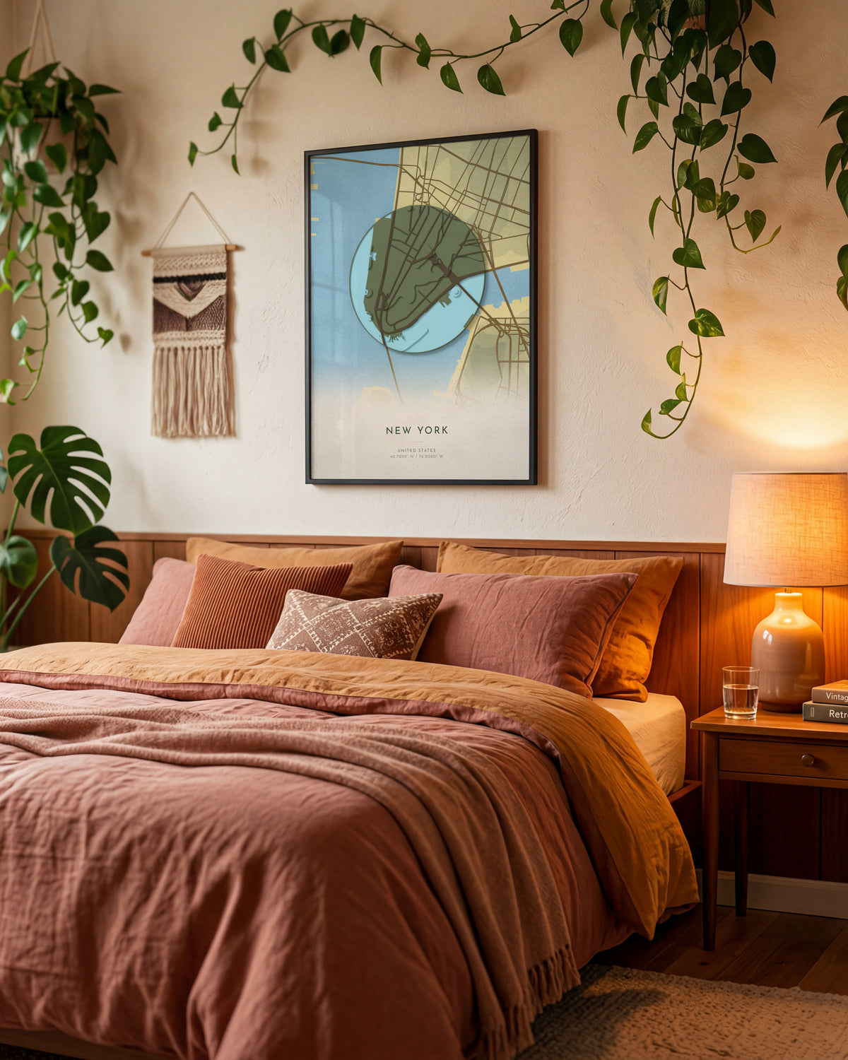 New York 3D relief map in Vale, framed in a room