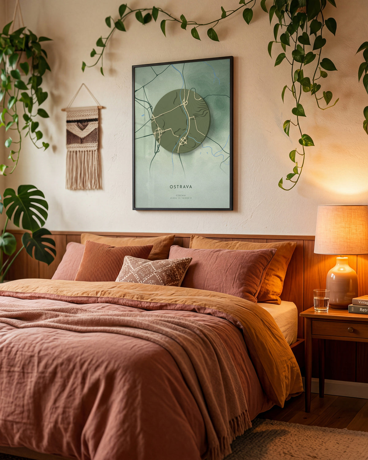 Ostrava 3D relief map in Taiga, framed in a room