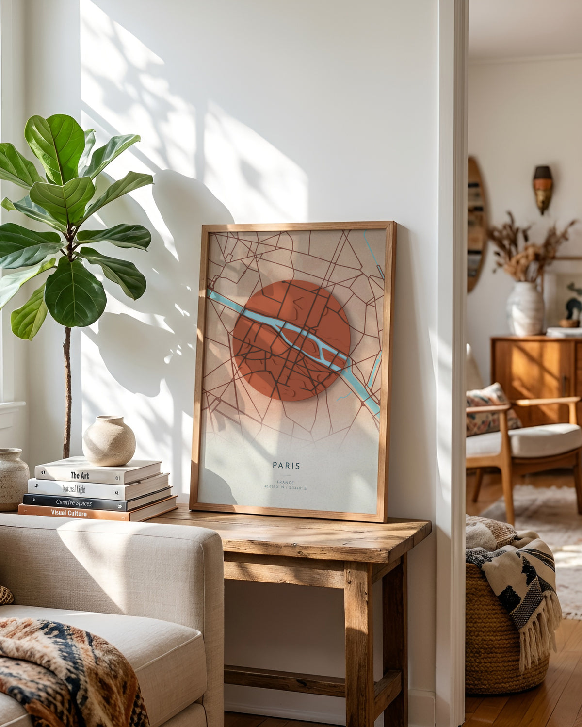 Paris 3D relief map in Riviera, framed in a room