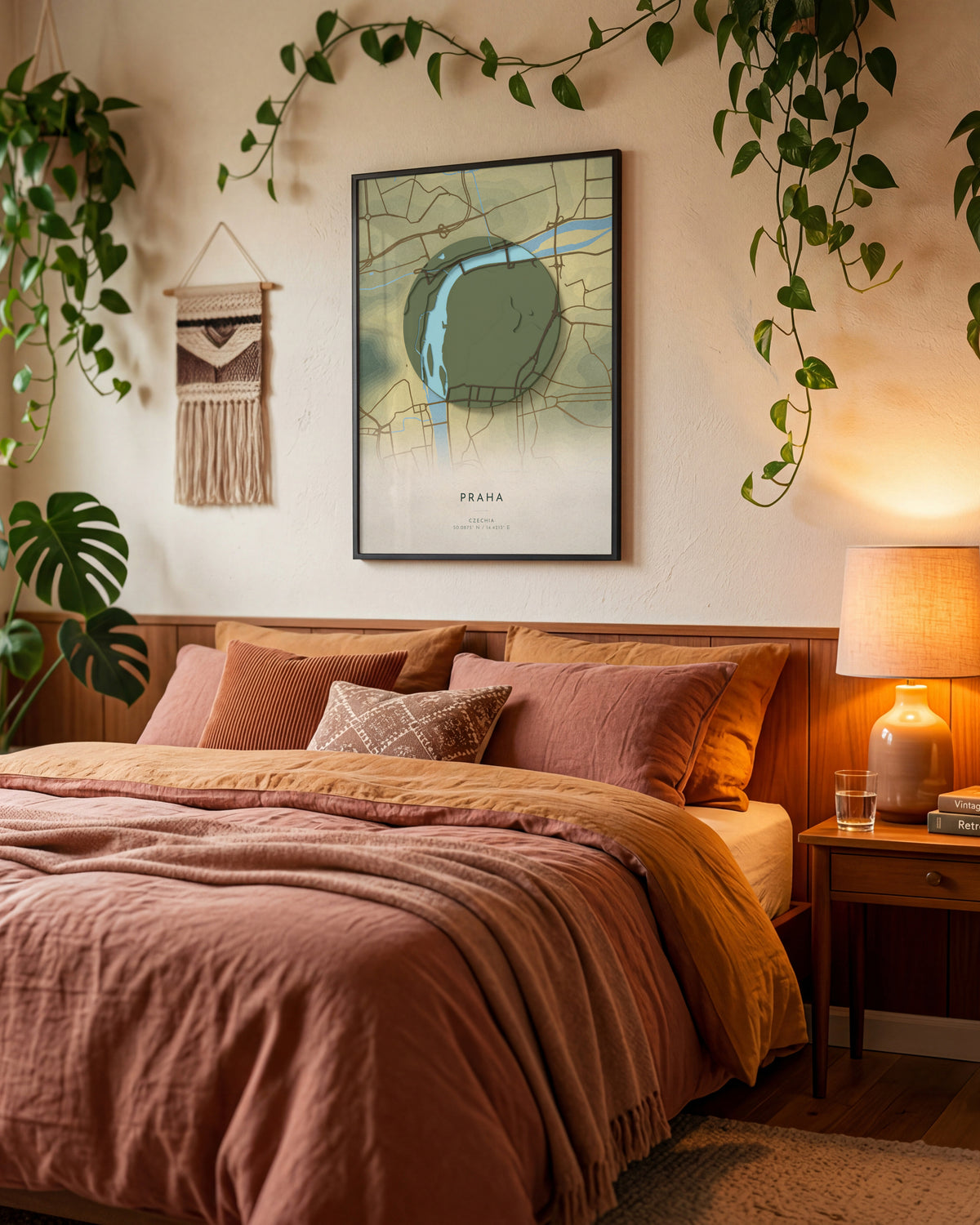 Praha 3D relief map in Vale, framed in a room